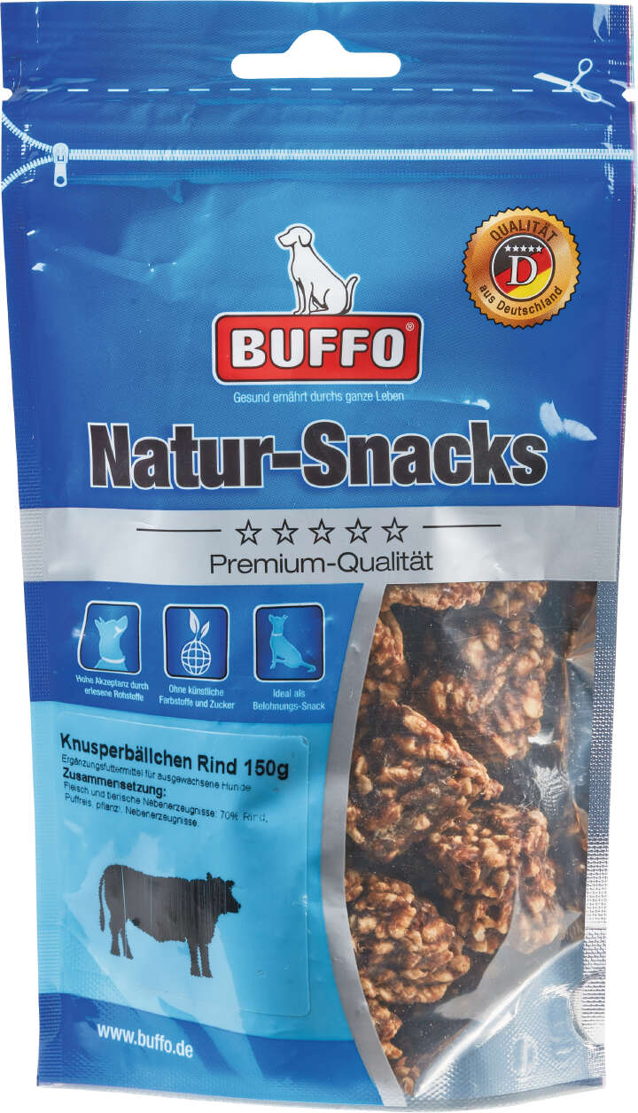 BUFFO Hundeleckerli Natur-Snacks Knusperbällchen Rind